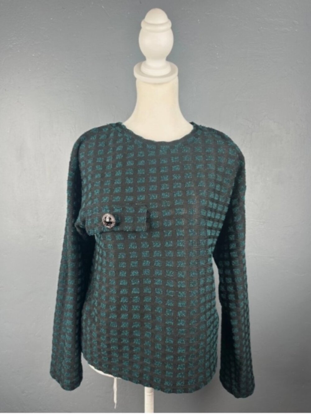 ZARA Woman Sz Small Green Long Sleeve Knit Work Casual Top